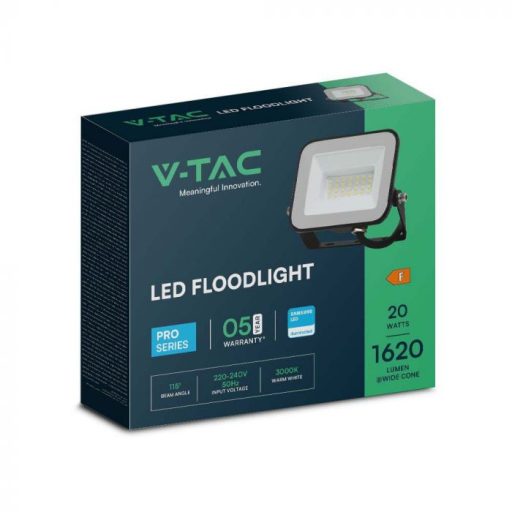 V-TAC 20W LED reflektor 115° 6400K fekete házas (Samsung Chip) - 10016