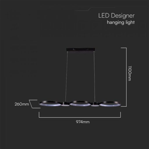 V-TAC 38W LED dizájn függeszték - Fekete - 3000K - 10044