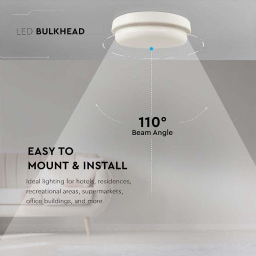 V-TAC LED mennyezeti lámpatest, fehér 12W 4000K IP54 - 10196