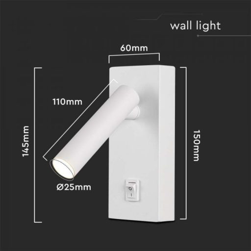 V-TAC 2W LED Fali lámpa kapcsolóval, fehér 4000K - 10289