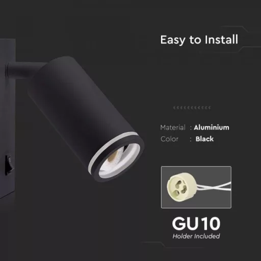 V-TAC Led 1 x GU10 falra szerelhető lámpatest - fekete - 10294