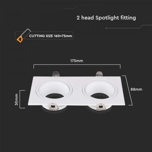 V-TAC Led 2 x GU10 Spot Keret Négyzet Alakú Fehér - 10298