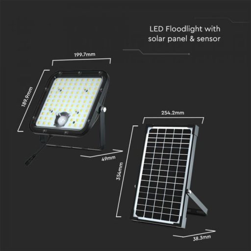 V-TAC 30W LED napelemes (SOLAR) mozgásérzékelős reflektor távirányítóval 4000K - Fekete házas - 10310