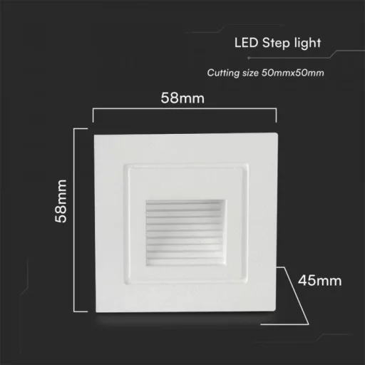 V-TAC Led lépcsőlámpa négyzet forma 3W 3000K - 10376