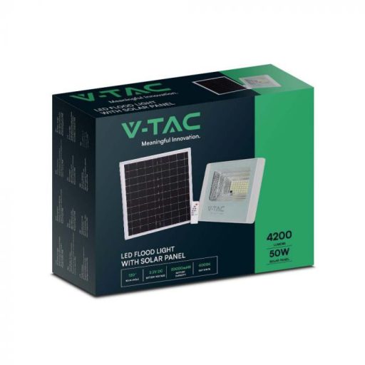 V-TAC 50W LED napelemes (SOLAR) reflektor távirányítóval 120° 4000K Fehér házas  - 10415