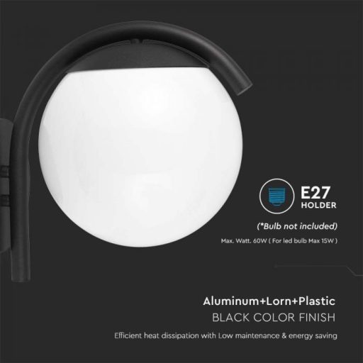 V-TAC E27 kerti fali lámpatest IP44 - fekete - 10420