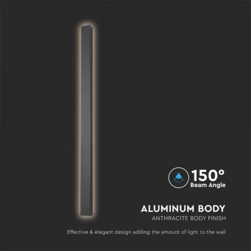 V-TAC 10W LED Lineáris fali lámpa IP65 antracit szürke 51cm - 4000K - 10430