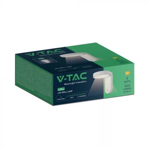 V-TAC 5W Design fali lámpa kapcsolóval, fehér 2in1 - 10447