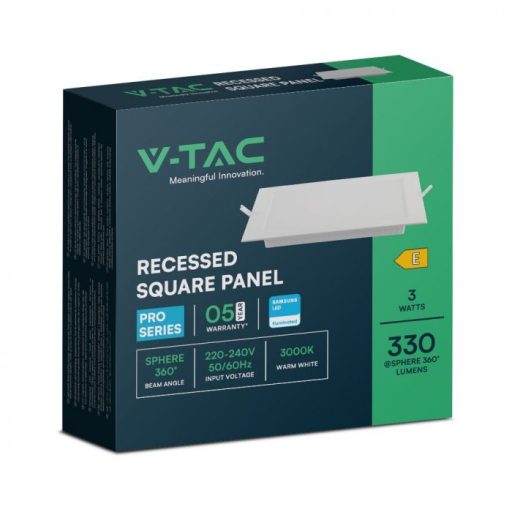 V-TAC Süllyeszthető négyzet alakú MINI LED panel 3W 3000K (SAMSUNG CHIP) - 104771