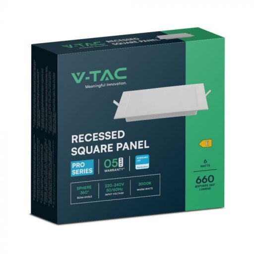 V-TAC Süllyeszthető négyzet alakú MINI LED panel 6W 3000K (SAMSUNG CHIP) - 104801