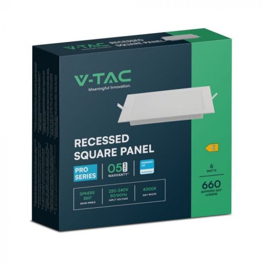V-TAC Süllyeszthető négyzet alakú MINI LED panel 6W 4000K (SAMSUNG CHIP) - 104811