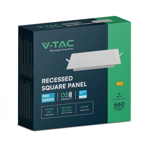 V-TAC Süllyeszthető négyzet alakú MINI LED panel 6W 6500K (SAMSUNG CHIP) - 104821