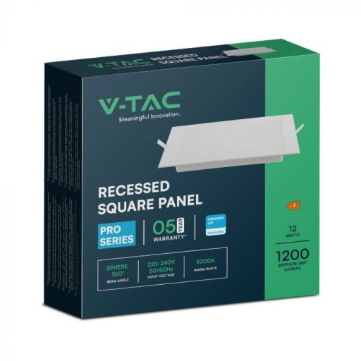 V-TAC Süllyeszthető négyzet alakú MINI LED panel 12W 3000K (SAMSUNG CHIP) - 104831