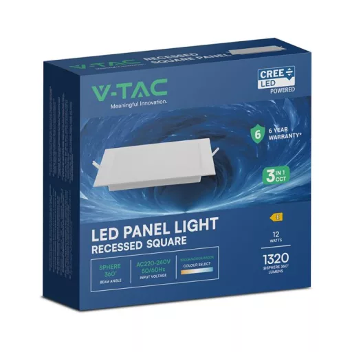 V-TAC Süllyeszthető négyzet alakú MINI LED panel 12W CCT 3in1 (Cree Chip) - 104836
