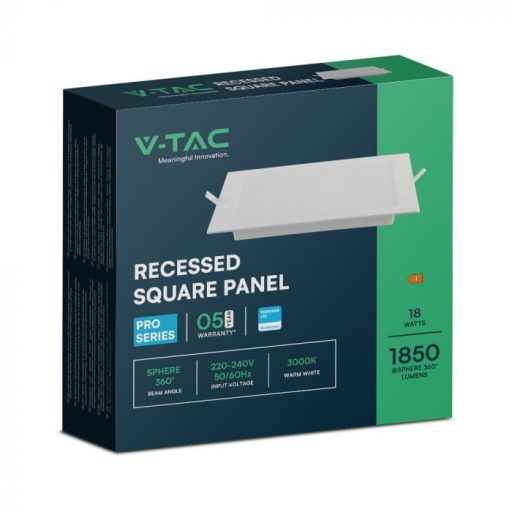 V-TAC Süllyeszthető négyzet alakú MINI LED panel 18W 3000K (SAMSUNG CHIP) - 104861