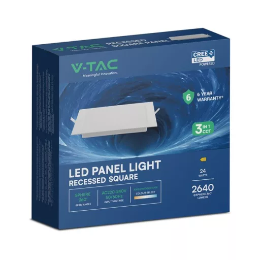 V-TAC Süllyeszthető négyzet alakú MINI LED panel 24W CCT 3in1 (Cree Chip) - 104896