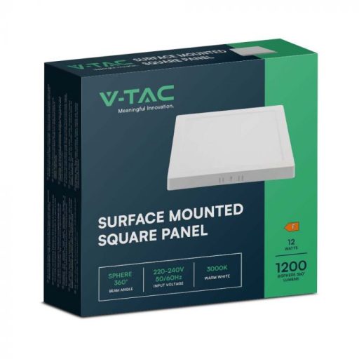 V-TAC Falon kívüli négyzet alakú LED panel 12W 6500K - 10497