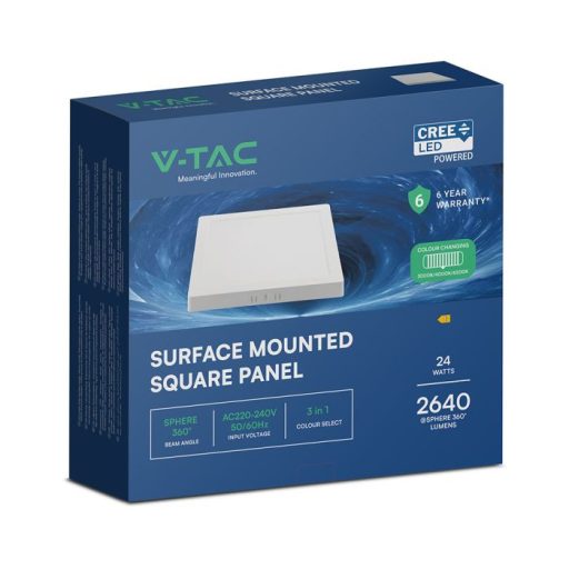 V-TAC Falon kívüli négyzet alakú LED panel 24W CCT 3in1 (Cree Chip) - 105146