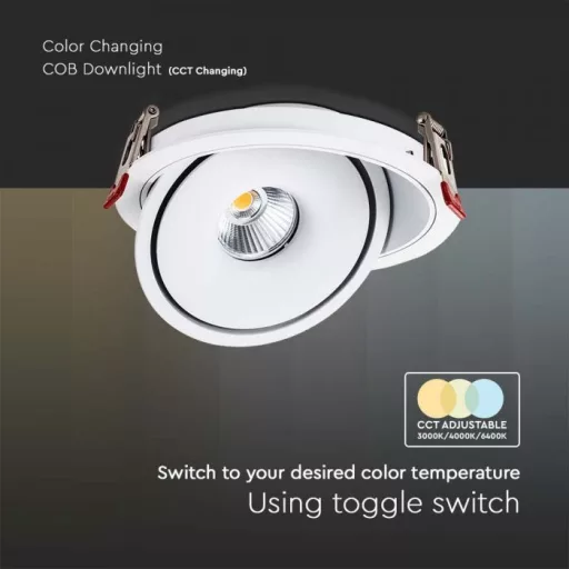 V-TAC Led Mélysugárzó - Beépíthető - COB 12W 3in1 - 10579