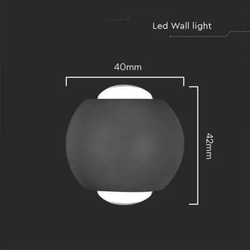 V-TAC LED 2W Fali lámpatest, Fekete - 3000K - IP54 - 10584