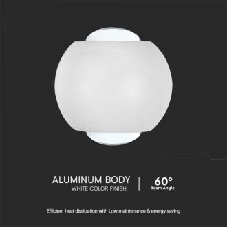 V-TAC LED 2W Fali lámpatest, Fehér - 4000K - IP54 - 10587