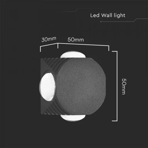 V-TAC LED 4W Fali lámpatest négyzet, Fekete - 3000K - IP54 - 10588