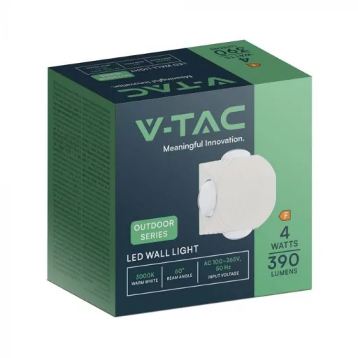 V-TAC LED 4W Fali lámpatest négyzet, Fehér - 3000K - IP54 - 10589