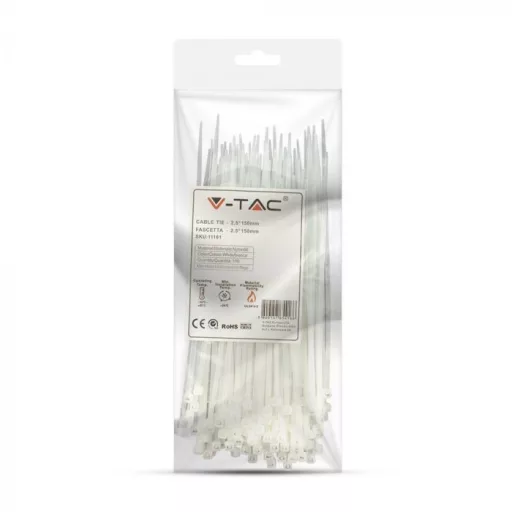 V-TAC Kábelkötegelő csomag (100db) 2,5x150 mm - fehér - 11161