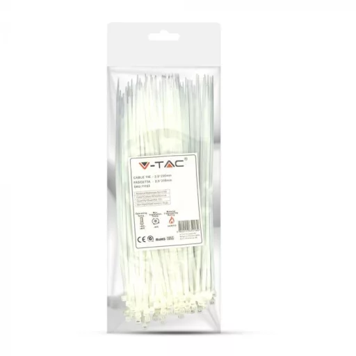 V-TAC Kábelkötegelő csomag (100db) 2,5x200 mm - fehér - 11163