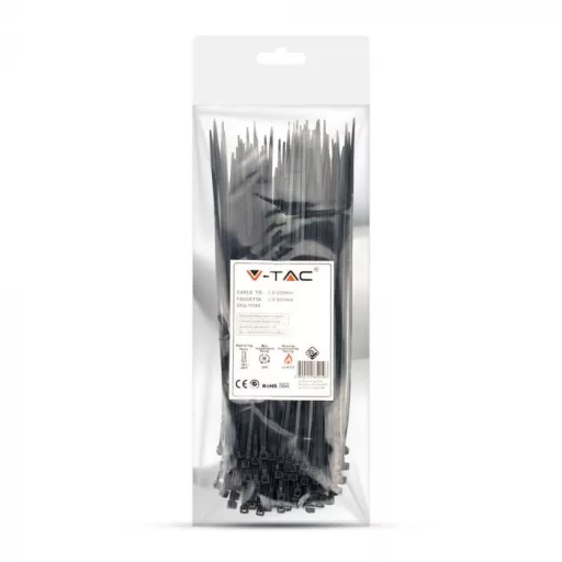 V-TAC Kábelkötegelő csomag (100db) UV álló 2,5x200 mm - fekete - 11164