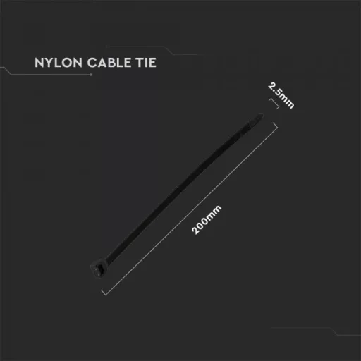 V-TAC Kábelkötegelő csomag (100db) UV álló 2,5x200 mm - fekete - 11164