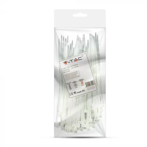 V-TAC Kábelkötegelő csomag (100db) 3,5x150 mm - fehér - 11165