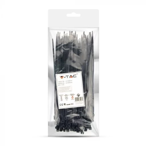 V-TAC Kábelkötegelő csomag (100db) UV álló 3,5x200 mm - fekete - 11168