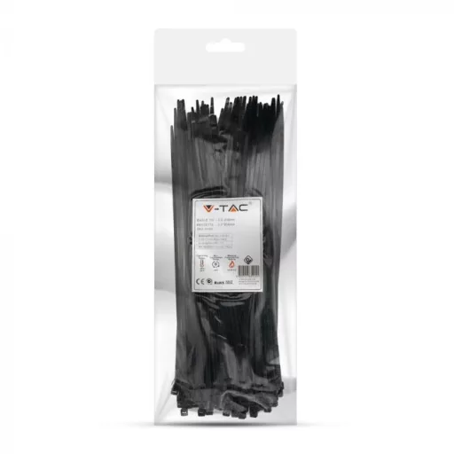 V-TAC Kábelkötegelő csomag (100db) UV álló 3,5x250 mm - fekete - 11169