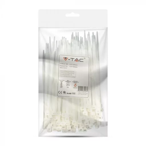 V-TAC Kábelkötegelő csomag (100db) 4,5x150 mm - fehér - 11171