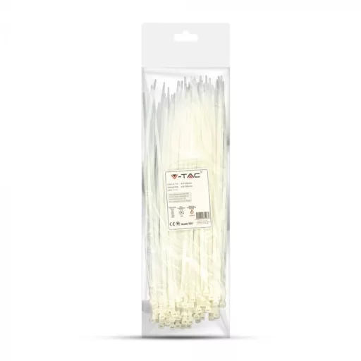 V-TAC Kábelkötegelő csomag (100db) 4,5x300 mm - fehér - 11173