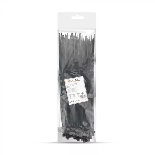 V-TAC Kábelkötegelő csomag (100db) UV álló 4,5x300 mm - fekete - 11174