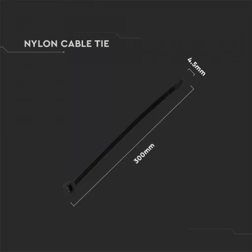 V-TAC Kábelkötegelő csomag (100db) UV álló 4,5x300 mm - fekete - 11174