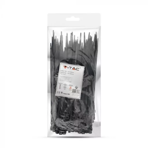 V-TAC Kábelkötegelő csomag (100db) UV álló 4,8x200 mm - fekete - 11177