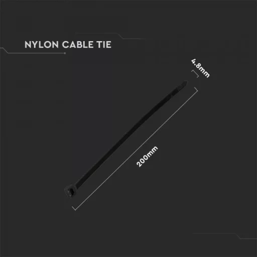 V-TAC Kábelkötegelő csomag (100db) UV álló 4,8x200 mm - fekete - 11177