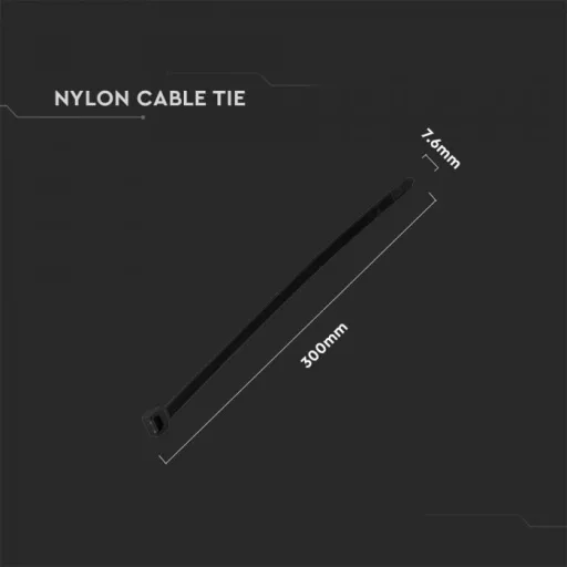 V-TAC Kábelkötegelő csomag (100db) UV álló 7,6x300 mm - fekete - 11178