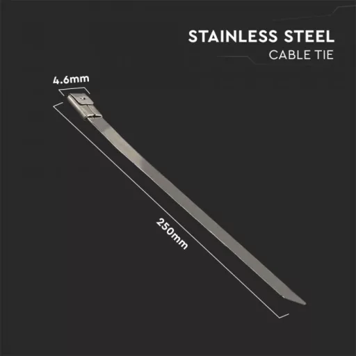 V-TAC Rozsdamentes Kábelkötegelő csomag (100db) 4,6x250 mm - szürke - 11189