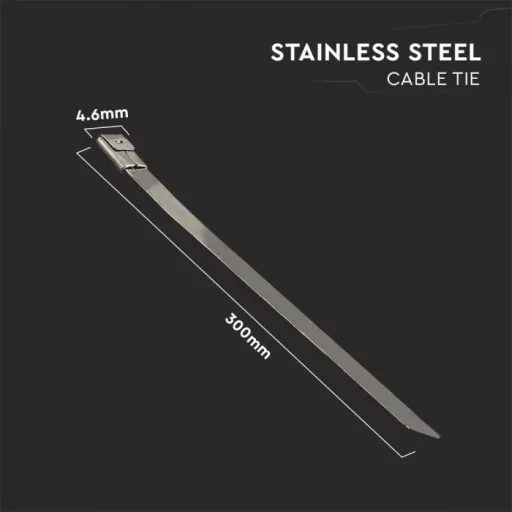 V-TAC Rozsdamentes Kábelkötegelő csomag (100db) 4,6x300 mm - szürke - 11190