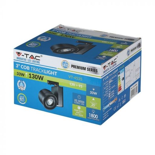 V-TAC 33W LED COB SÍNES LÁMPA CRI>95 fekete test 5000K - 1235