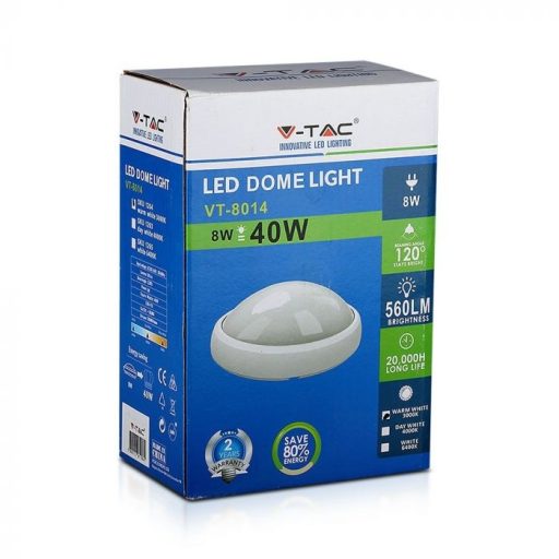 V-TAC LED mennyezeti lámpatest, fehér 8W 3000K - 1264