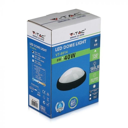 V-TAC LED mennyezeti lámpatest, fekete 8W 4000K - 1266