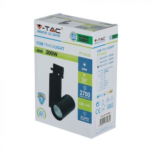 V-TAC 30W LED SÍNES LÁMPA fekete test 6400K - 1297