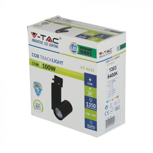 V-TAC 15W LED SÍNES LÁMPA fekete test 6400K - 1303