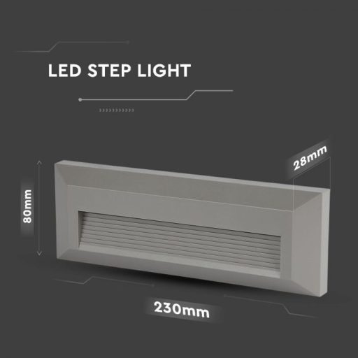 V-TAC Led lépcsőlámpa téglalap forma 3W szürke 3000K - 1331