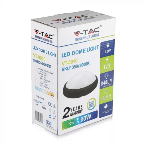 V-TAC LED 12W mennyezeti lámpatest ovális, fekete 3000K - 1350